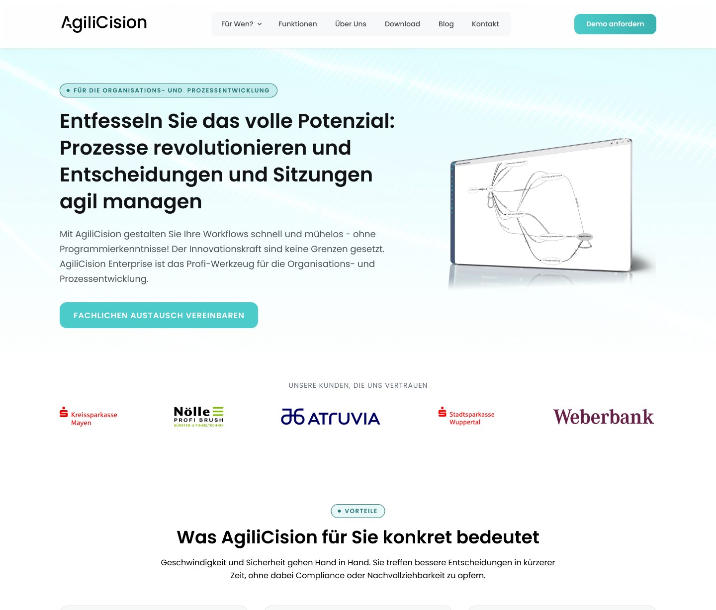 The Organisation and Process entry page: a tailored hero on process clarity, integration, and configurability