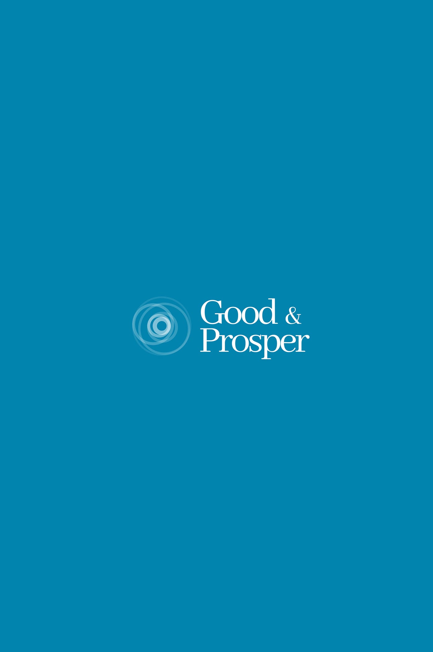 The Good & Prosper logo: the rippling concentric mark beside the serif wordmark, white on a deep glacier-teal field
