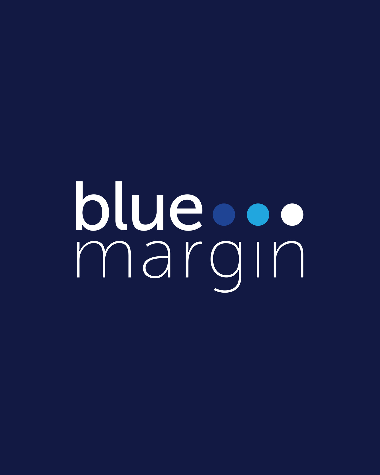 The Blue Margin logo: the lowercase wordmark with three ascending dots, reversed white and blue on the brand's Space Cadet navy